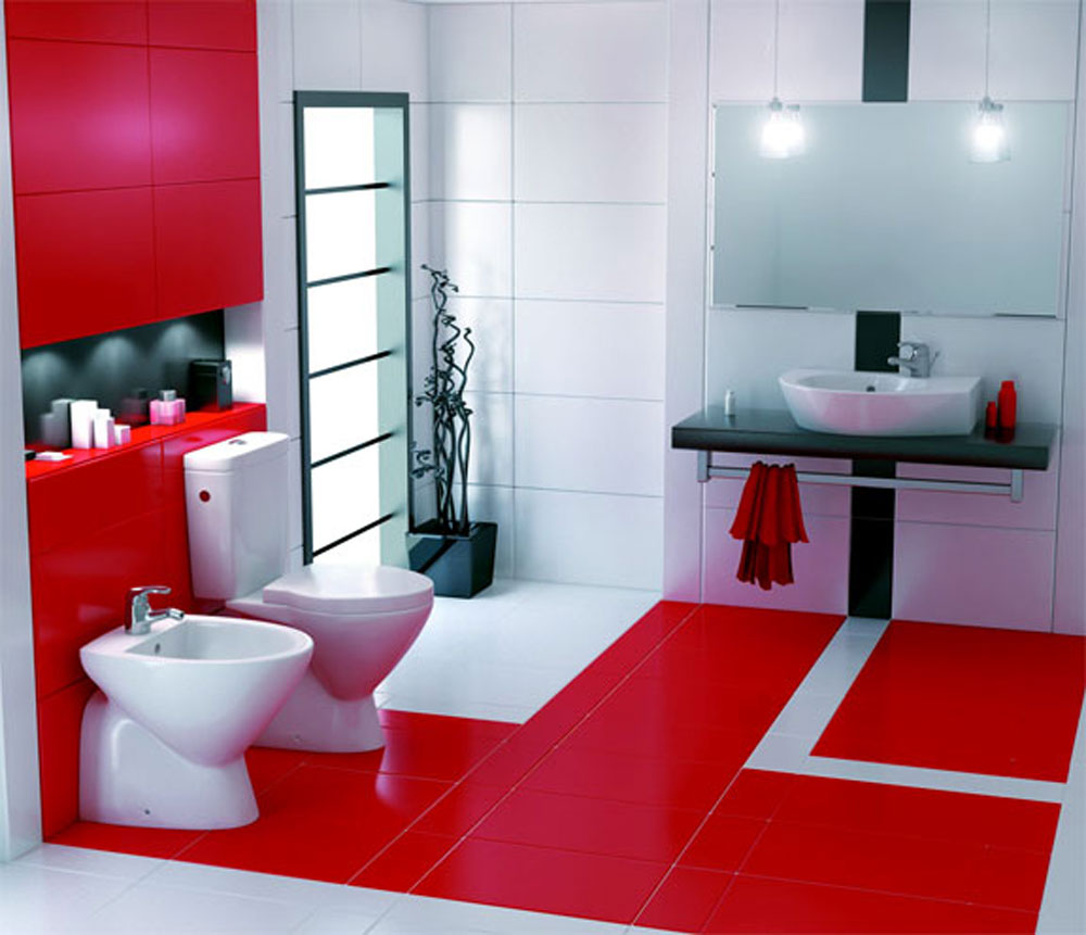 Add Warmth To Your House With Ideas From These Red Bathroom Interiors (12)