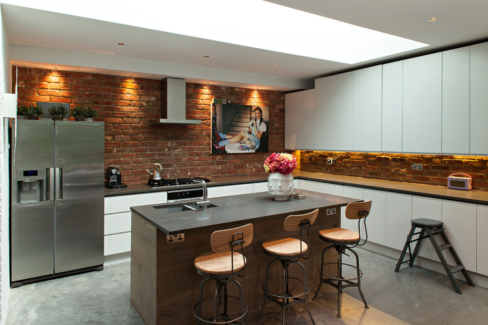 Image result for modern picture of a brick kitchen backsplash