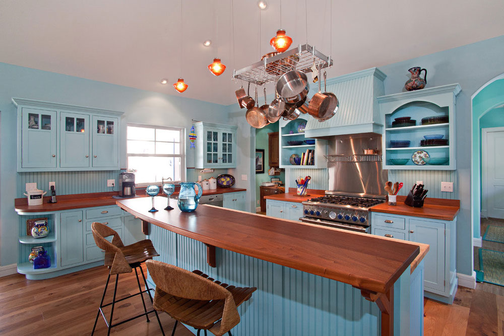 Bermuda-Colonial-Residence-by-Village-Architects-AIA-Inc. Blue Kitchen Ideas: Cabinets, Walls, and Counters