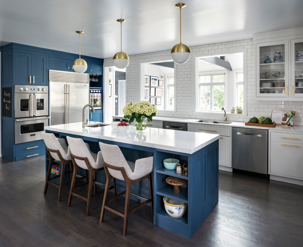 Deep-Blue-Kitchen-Larchmont-by-Studio-Dearborn Blue Kitchen Ideas: Cabinets, Walls, and Counters
