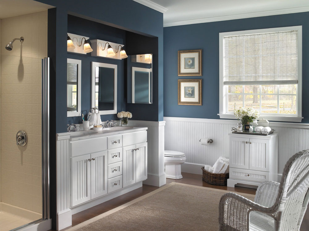 Farmhouse-Bathroom-Cabinetr-by-Designhouse-Kitchen-and-Bath-LLC Blue bathroom ideas. Design, décor, and accessories