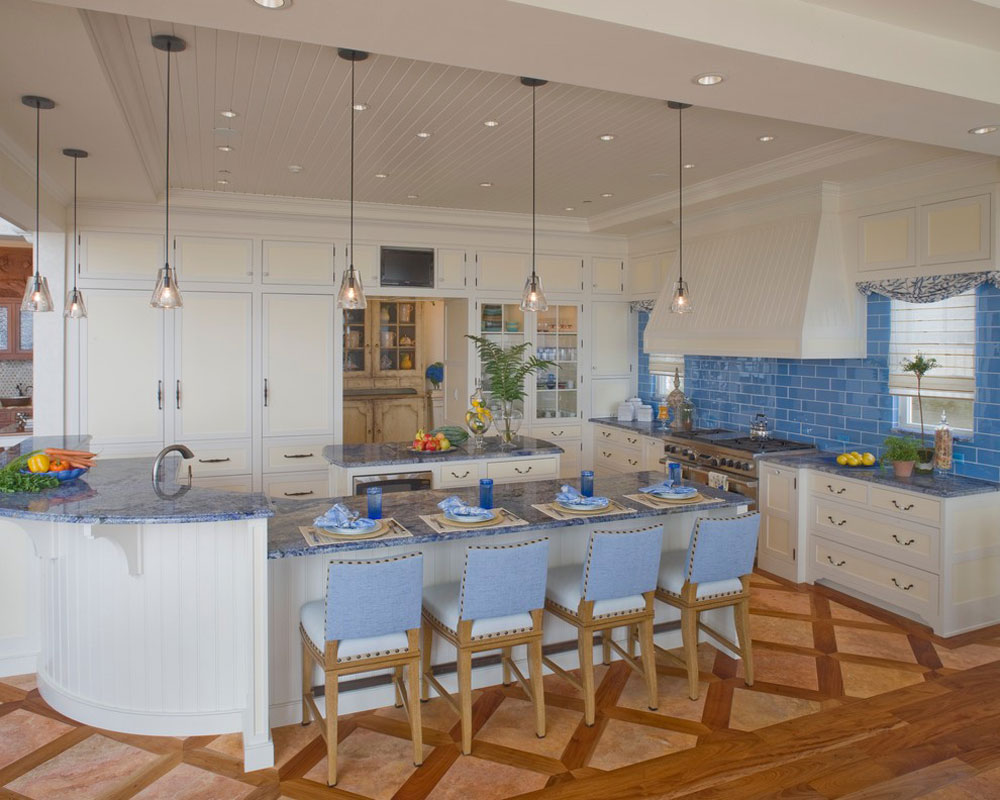 Waterfront-Retreat-by-Bruce-Palmer-Interior-Design Blue Kitchen Ideas: Cabinets, Walls, and Counters
