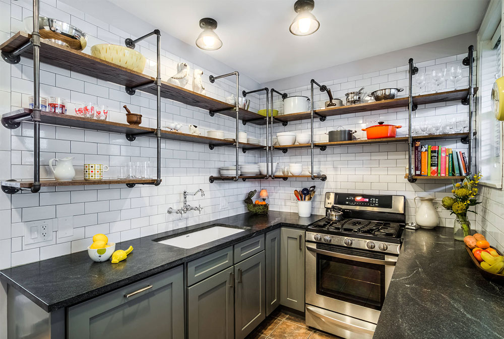 Vintage-Galley-by-PowerSmith-Design Kitchen Shelves: Floating, Pull Out, and Wall Mounted Shelf Ideas