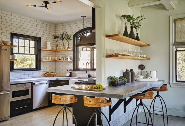 Industrial kitchen ideas: cabinets, shelving, chairs, and lighting