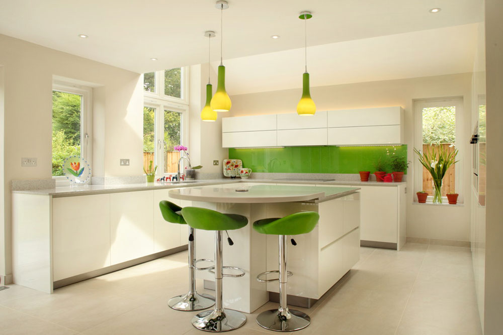 Contemporary-white-kitchen-with-a-splash-of-green-by-Design-A-Space-kitchens-bedrooms-interiors Green kitchen: ideas, décor, curtains, and accessories
