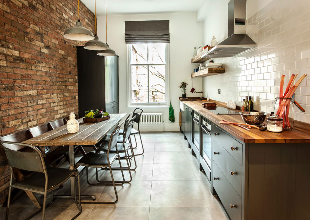 Loft-Apartment-Notting-Hill-by-Compass-and-Rose Industrial kitchen ideas: cabinets, shelving, chairs, and lighting