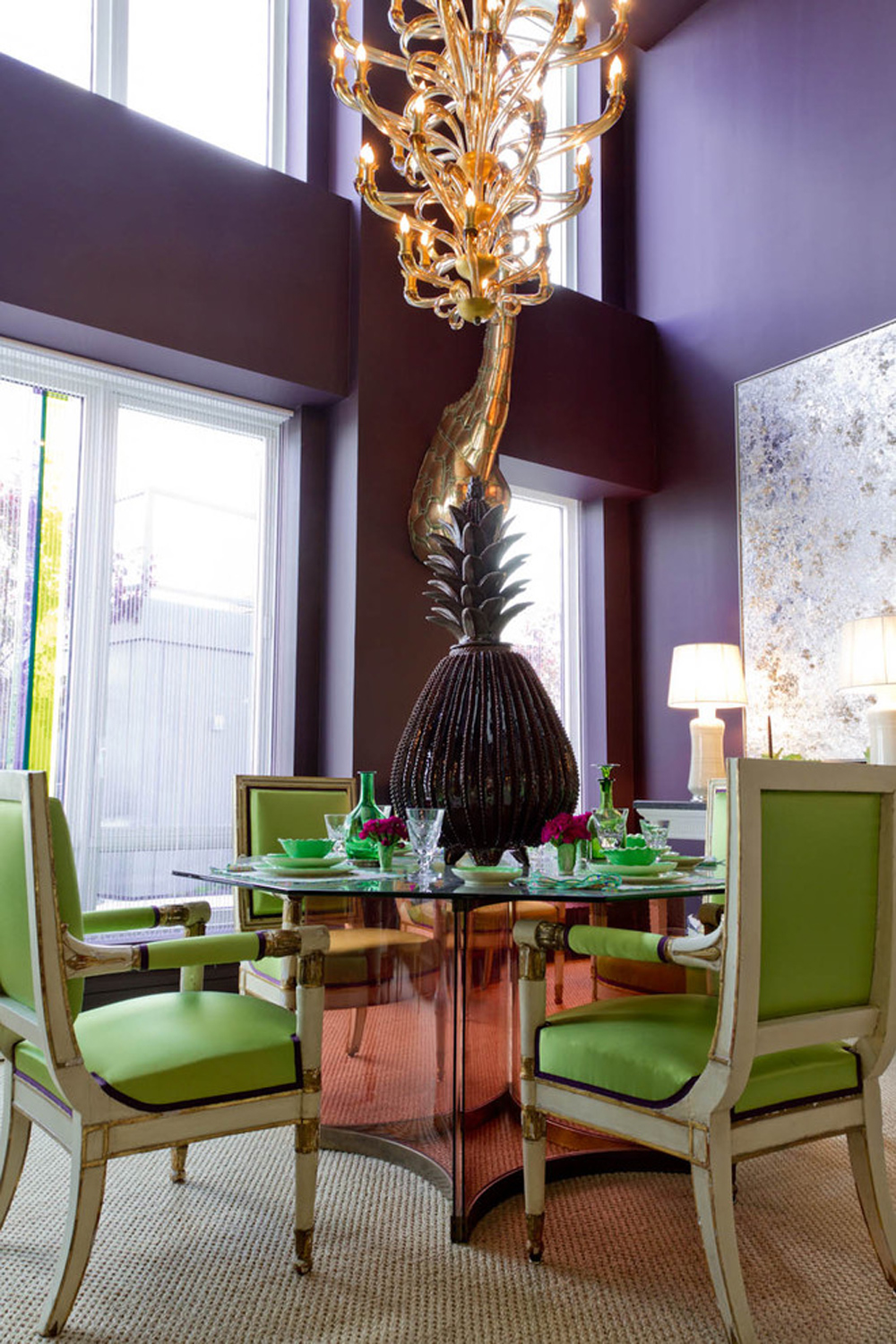 Dining-Room-by-Rikki-Snyder Colors that go with purple and how to decorate with this color