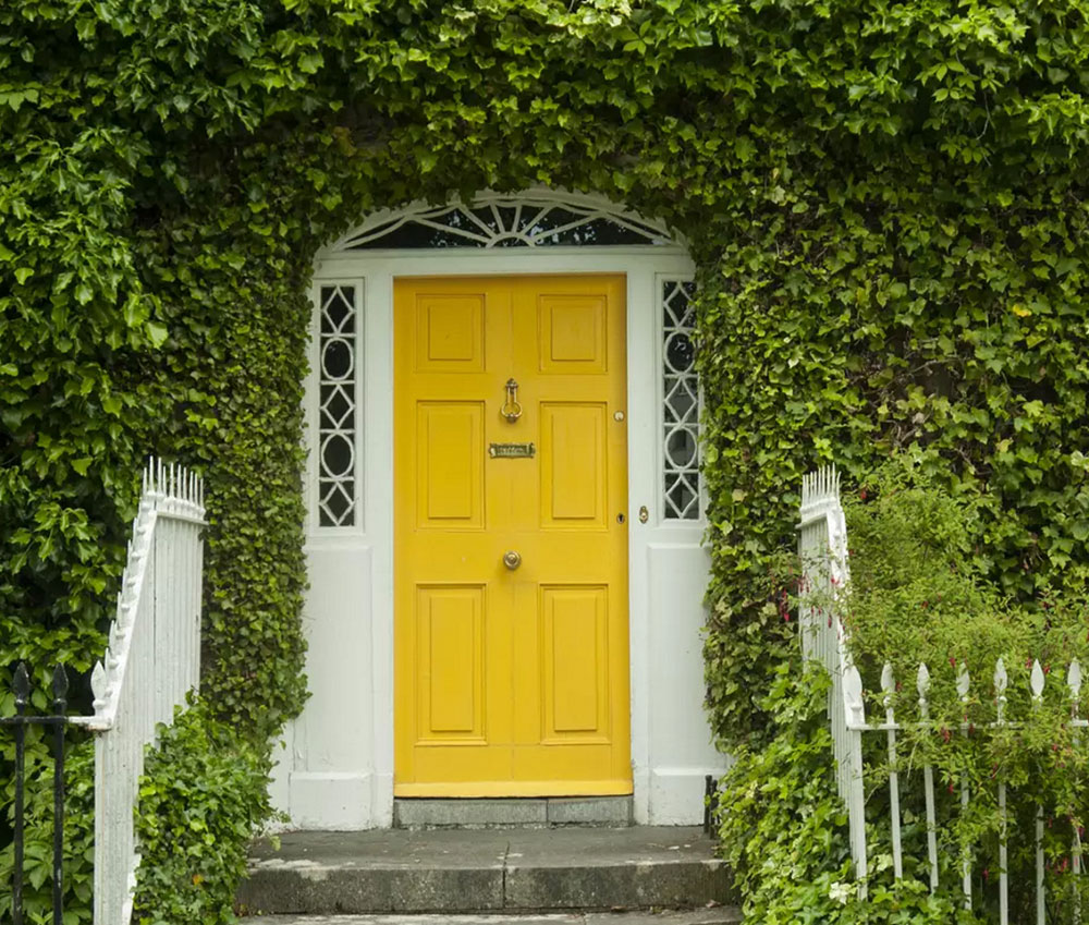 Georgian Yellow front door ideas for a vivid house entrance