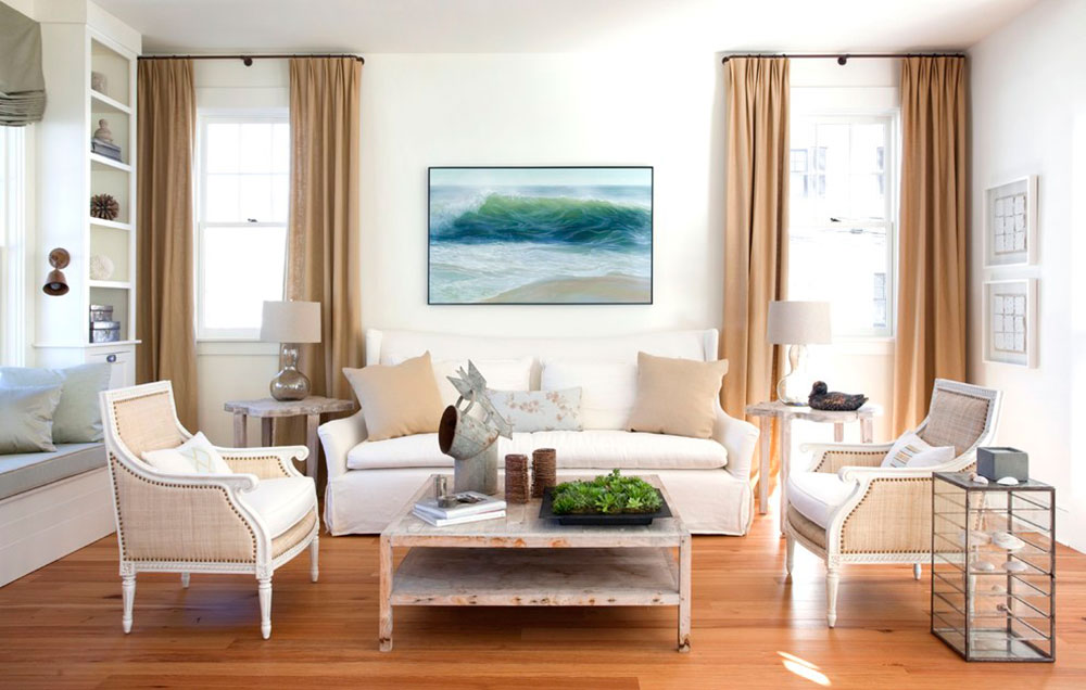 Coastal-Loft-Living-Room-by-Lisa-Tharp-Design Tips and pictures for how to decorate a minimalist house