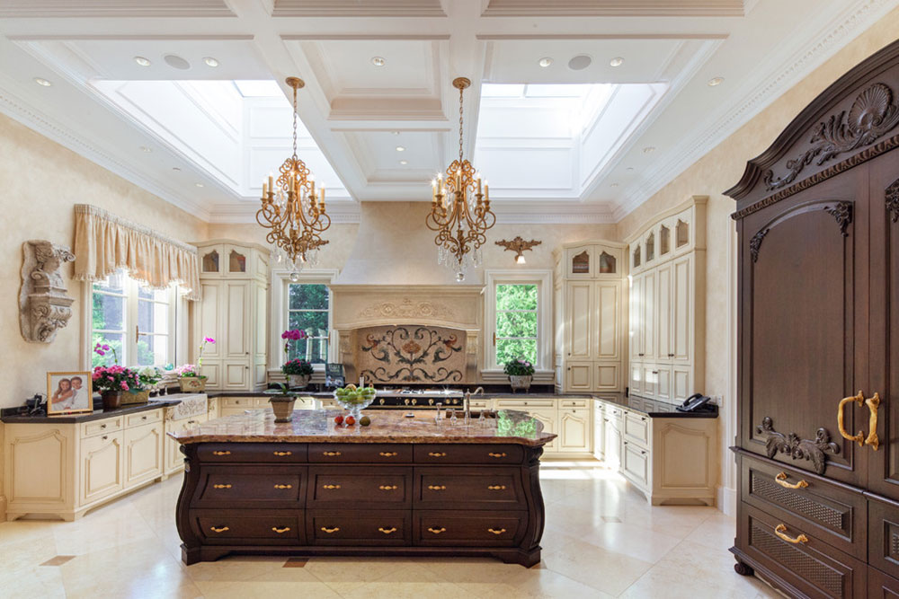 French-Chateau-Kitchen-with-antique-island-Skylights-Wood-Millwork-Refrigerato-by-Miller-plus-Miller-Architectural-Photography Awesome tips and images for decorating a mansion interior