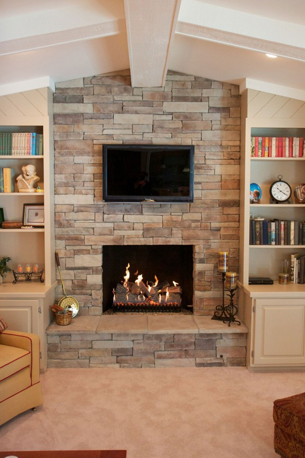 Dry-Stack-Stone-Veneer-Fireplace-by-North-Star-Stone Stone Fireplace Ideas. How to Decorate a Stone Fireplace.