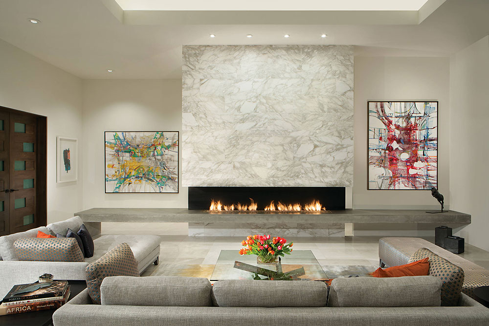 Luxurious-Contemporary-by-Janet-Brooks-Design Stone Fireplace Ideas. How to Decorate a Stone Fireplace.