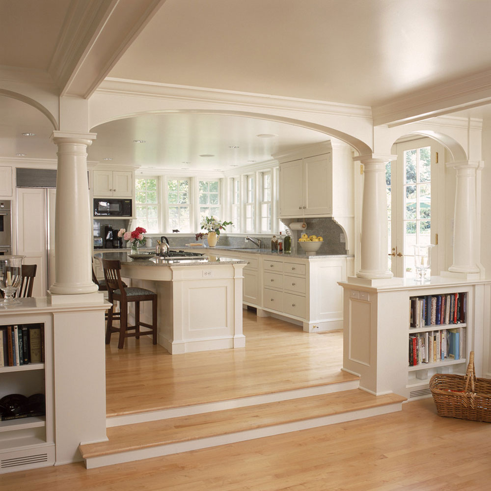 White-kitchen-and-breakfast-room-with-fireplace-and-arches-by-Huestis-Tucker-Architects-LLC How long does it take to paint a room? Info to know before starting