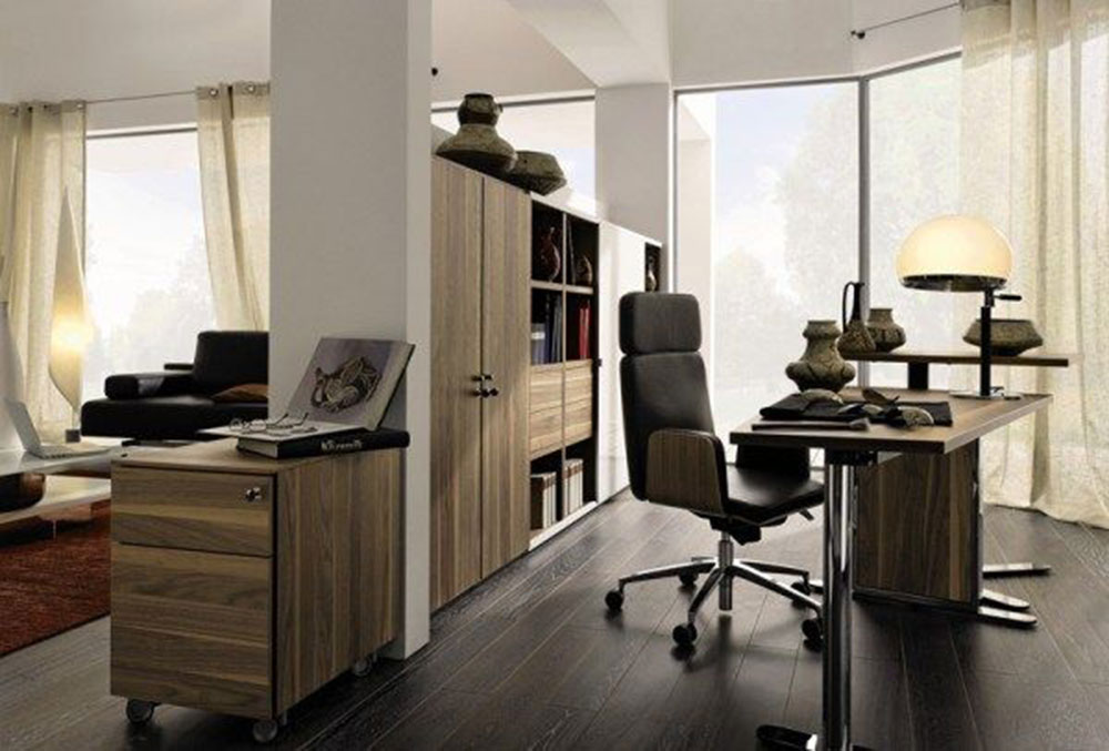 Elegant-home-office-clad-in-brown-wooden-surface Modern home office ideas that you can use to create your perfect space