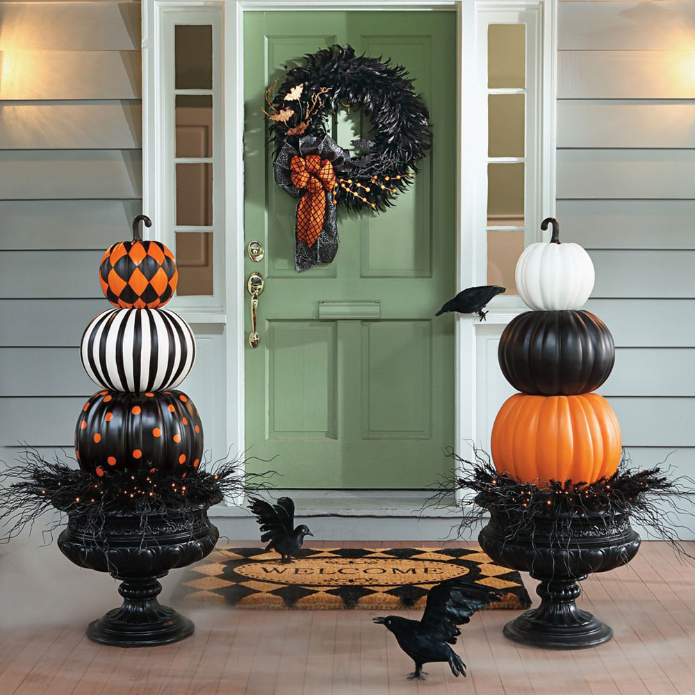 Halloween Wreath with Harlequin Pumpkins Halloween Wreath with Sign Halloween Wreath with Black & White Halloween Wreath for Front Door