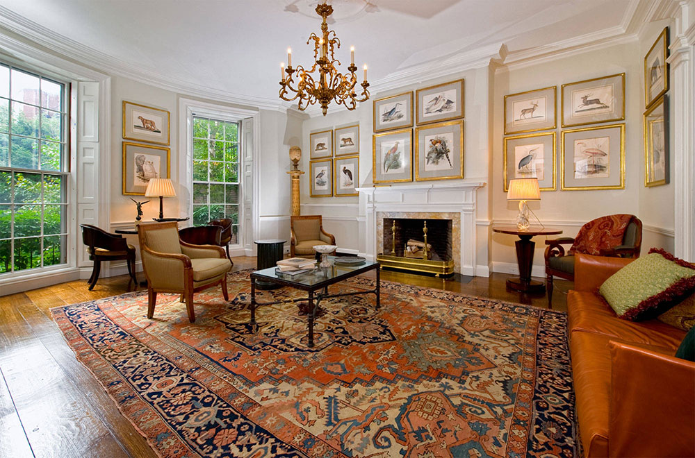 Antique-Serapi-in-Townhouse-by-Landry-n-Arcari-Rugs-and-Carpeting What's the best living room rug placement? (Answered)