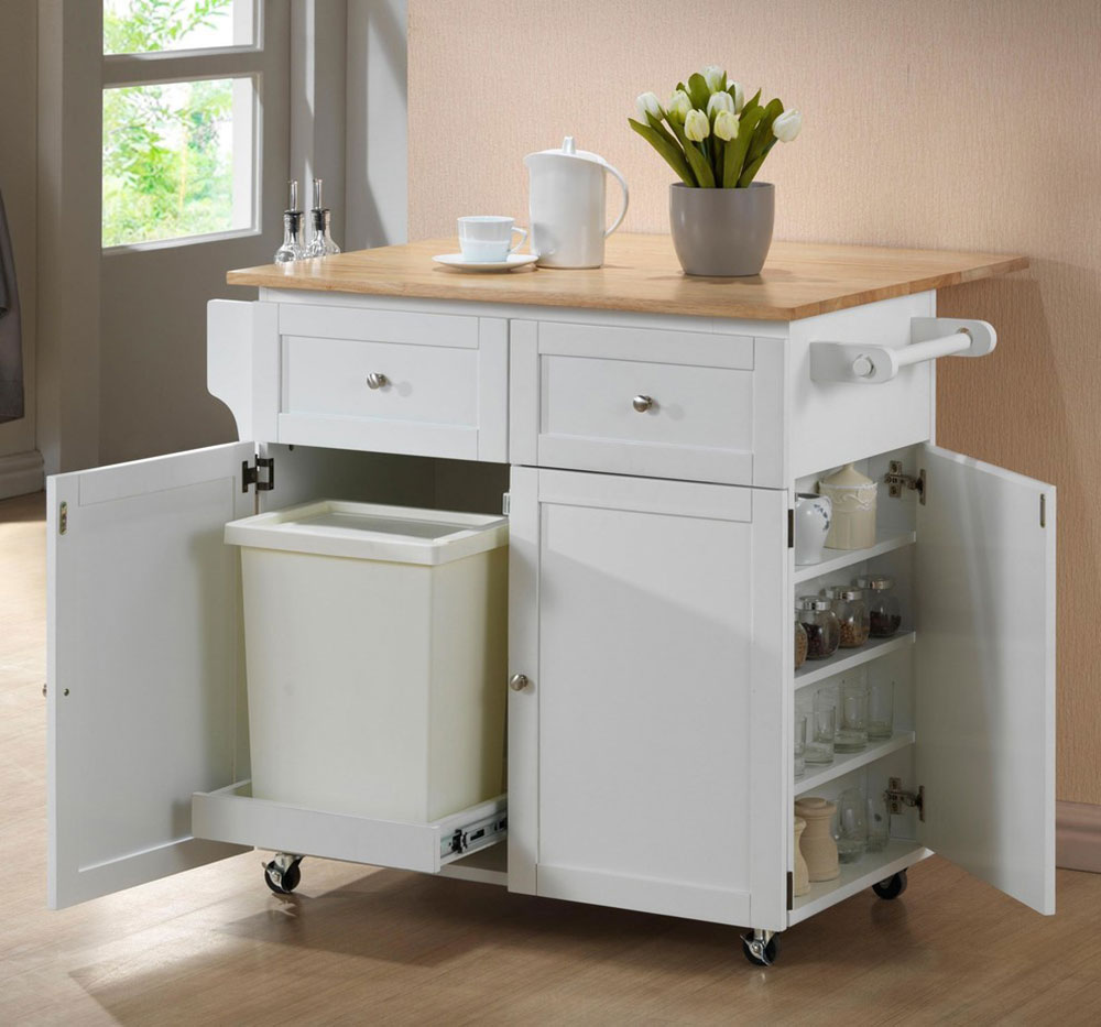 Kitchen-Cart-with-Leaf-and-Trash-Compartment-by-The-Classic-Furniture What to do with old kitchen cabinets (repurposed cabinets ideas)