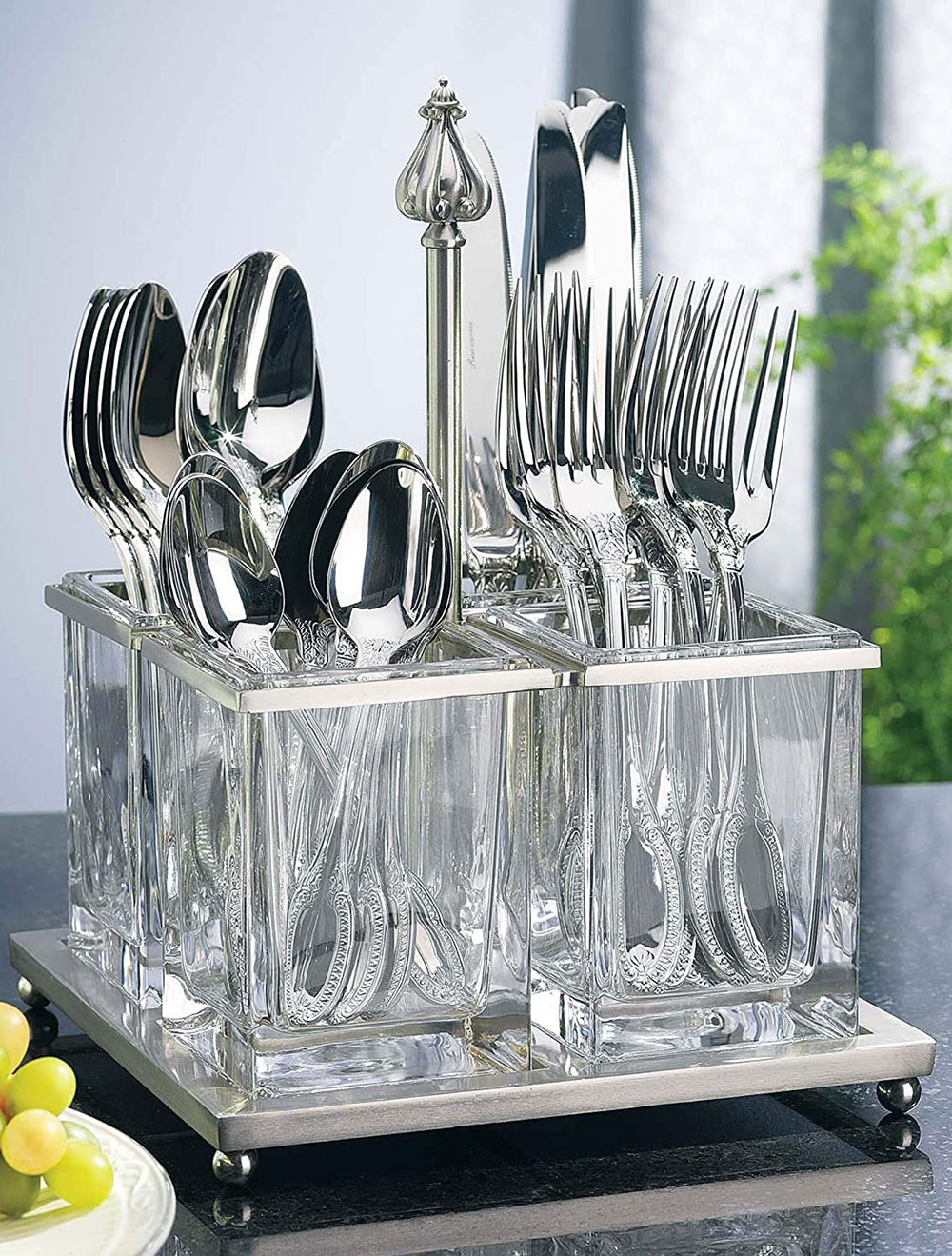 Nickel-plated-and-glass-flatware-caddy What's the best kitchen utensil holder out there?