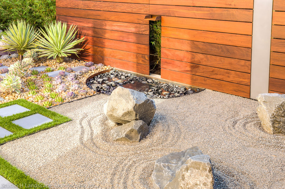 Zen-Garden-Waterfall-Feature-Integrated-Wall-Light-by-Studio-H-Landscape-Architecture Use these Zen garden ideas to create a relaxing outdoor space