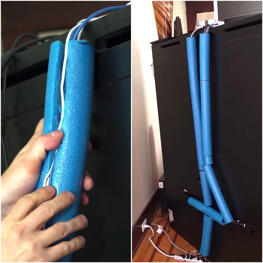 cable-holder Pool noodle hacks to make your life easier