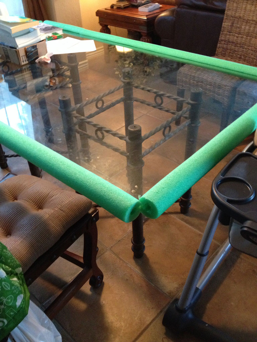 table-edges Pool noodle hacks to make your life easier