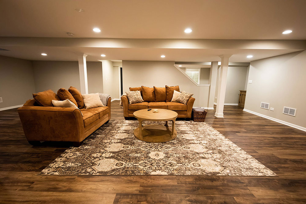 Mitchells-Full-Basement-by-Northwest-Remodeling How to make an unfinished basement look finished easily