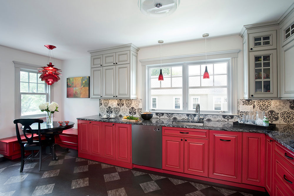 Red-Gray-Kitchen-by-Claire-Queeney-Hsu How to glaze cabinets correctly (Easy to follow tips)