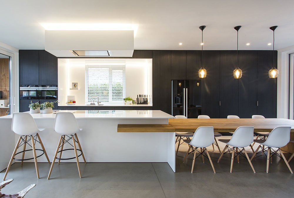 Black-White-Minimalistic-Kitchen-by-Boss-Design-Center Gorgeous Kitchen Color Schemes with Grey Floors