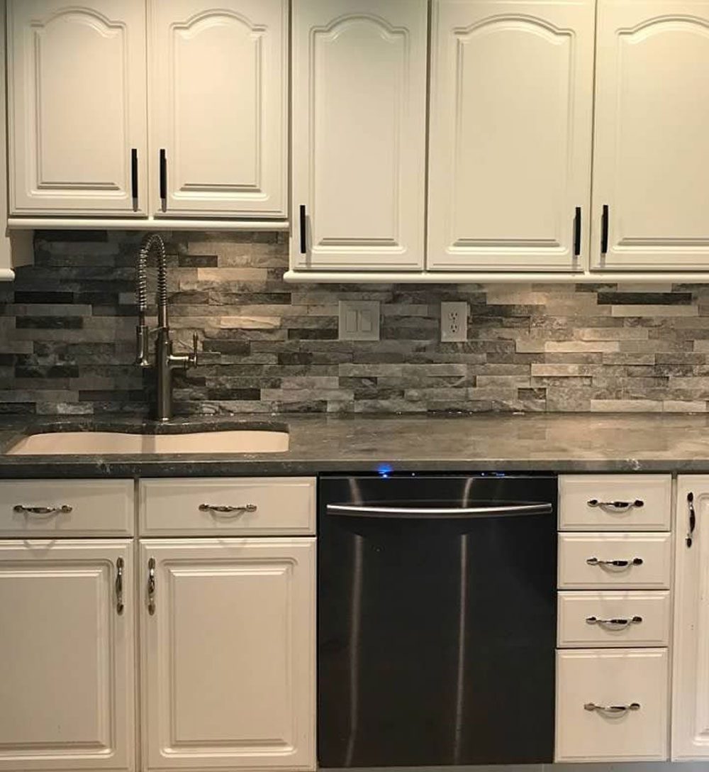 Charcoal-Grey-Stacked-Stone What Backsplash Goes With White Cabinets