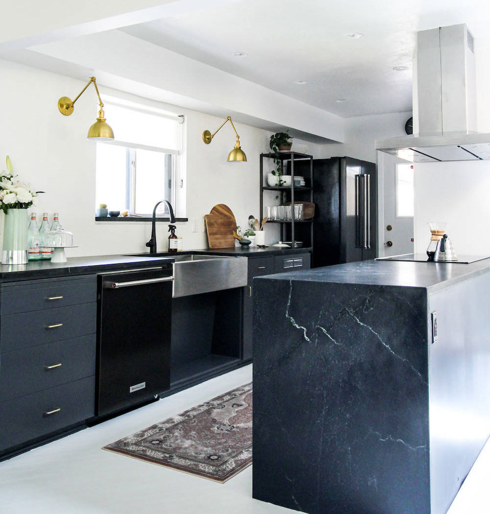 Designer-Kirsten-Grove_s-Dreamy-Waxed-Alberene-Soapstone-Kitchen-by-Polycor Awesome Kitchen Color Schemes with Black Appliances