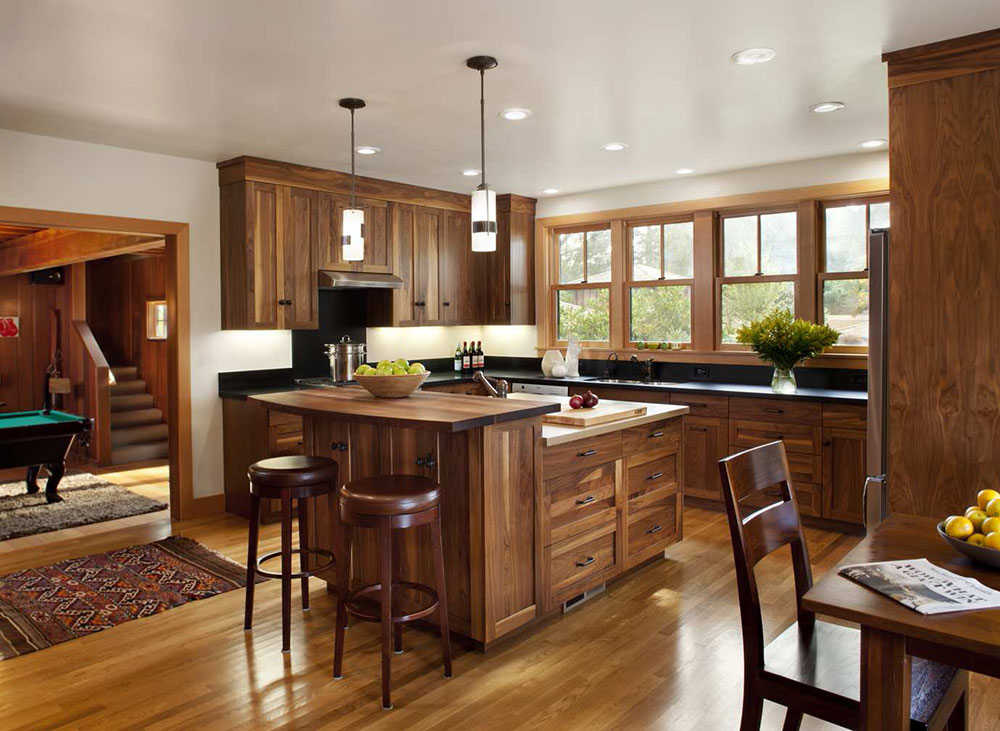 Modern-Berkeley-Cabin-by-Gustave-Carlson-Design Beautiful Kitchen Color Schemes with Wood Cabinets