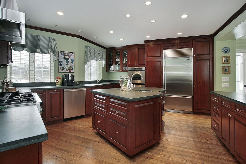 Kitchen Color Schemes With Cherry Cabinets, How To Paint Cherry Wood Kitchen Cabinets