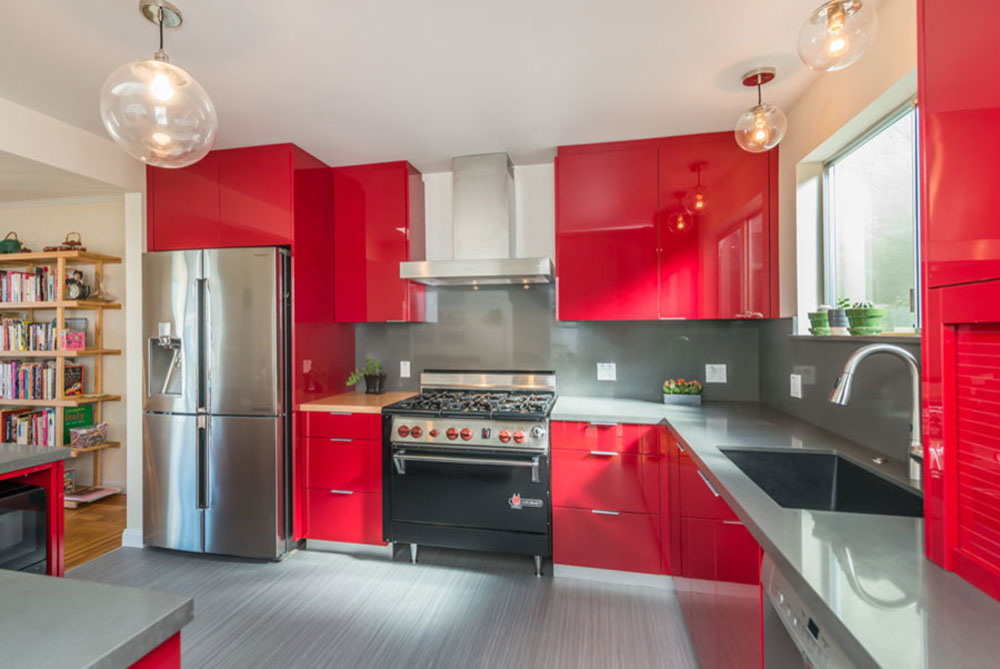 Red-hot-in-SF-by-Knocknock Gorgeous Kitchen Color Schemes with Grey Floors