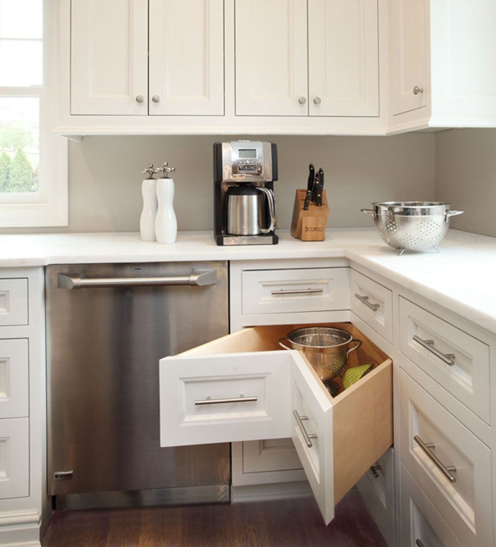 Angled-Corner-Drawer-Transitional-White-Kitchen-by-Hierarchy-Architecture-Design-PLLC How To Organize A Corner Kitchen Cabinet
