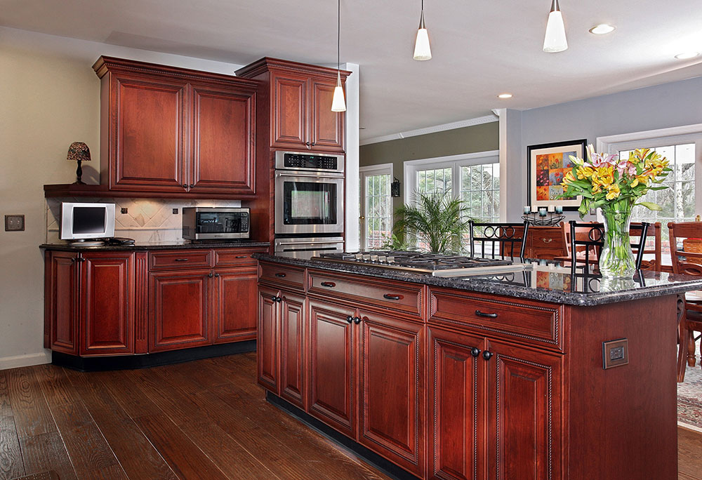 Dark-Cherry-with-Gray-Accents-by-Kitchen-Magic-Remodel What Color Light Is Best for The Kitchen? (Answered)