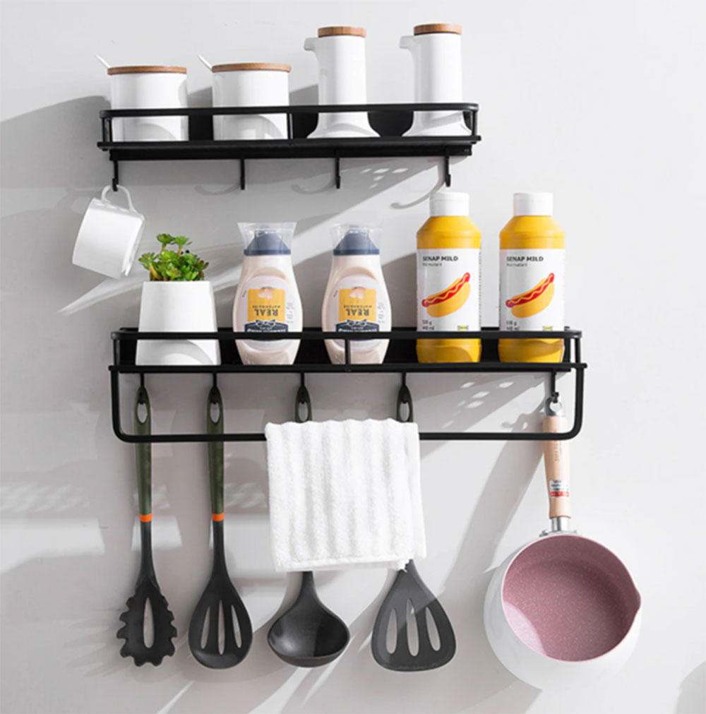 Wall-Mounted-Bar-for-Hooks How to Organize Kitchen Utensils to Find Them Better