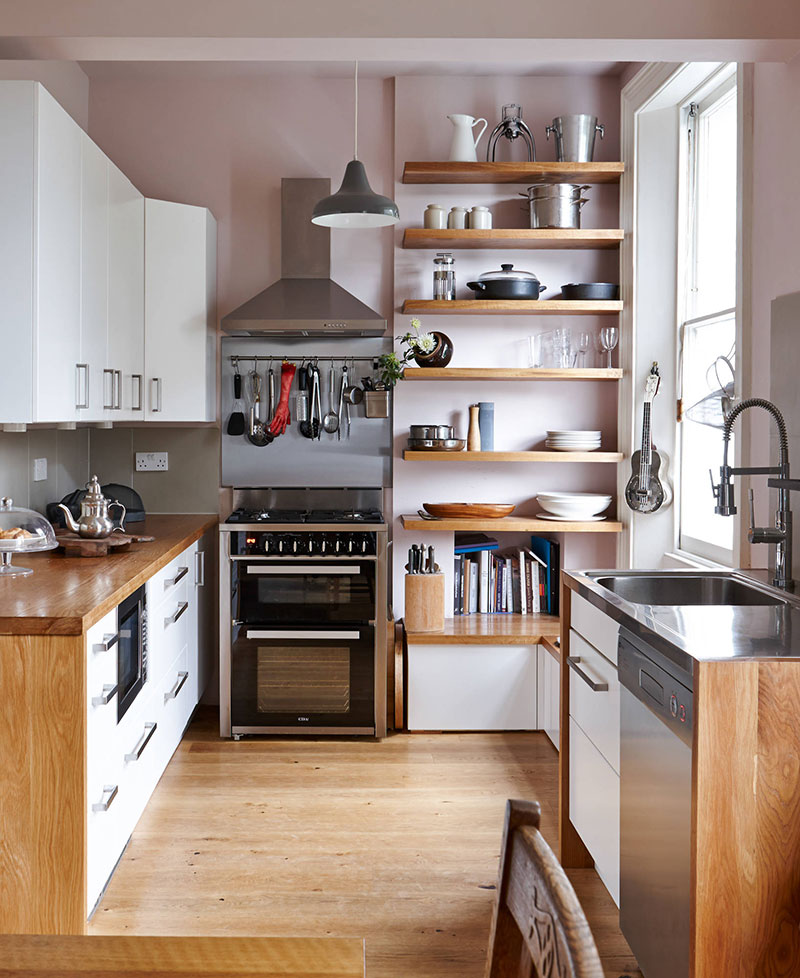 Hang-Open-Shelving How To Organize A Small Kitchen Without A Pantry